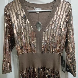 Brown sequin sweater dress Eva Mendes L